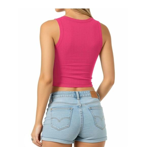 CLOZOZ Shirt Womens SZ M Pink Round Neck Ribbed Sleeveless Crop Tank Top - Picture 3 of 8